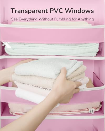 Over The Door Organizer with 6 Large Pockets 12 Side Pockets (Pink / 1 Pack)