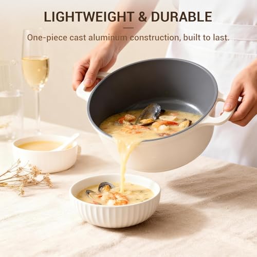 8 Piece Non Stick Stock Pot with Lid (Cream White)