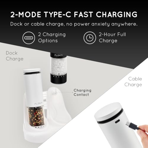 Rechargeable Electric Salt and Pepper Grinder Set with Charging Base (Set of 2 with Charging Base / Black/White)