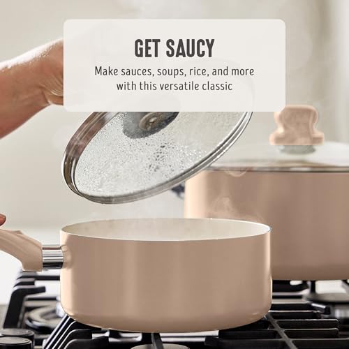 2QT Ceramic Nonstick Saucepan with Lid (2 Quarts / Beige Taupe)