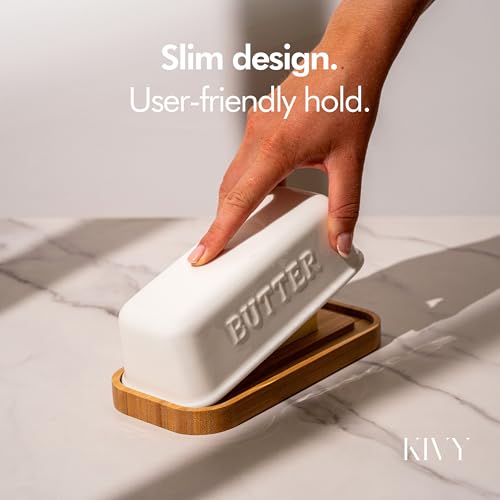 Ceramic butter dish with airtight lid that keeps butter soft (Ceramic - Bamboo)