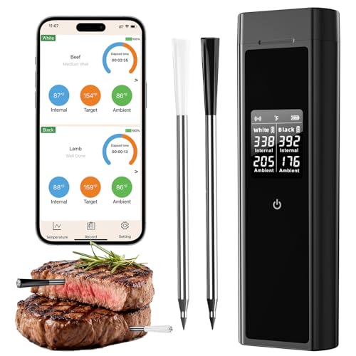 Bluetooth Meat Thermometer with 2 Color Probes for 820 ft Range (2 Probe)