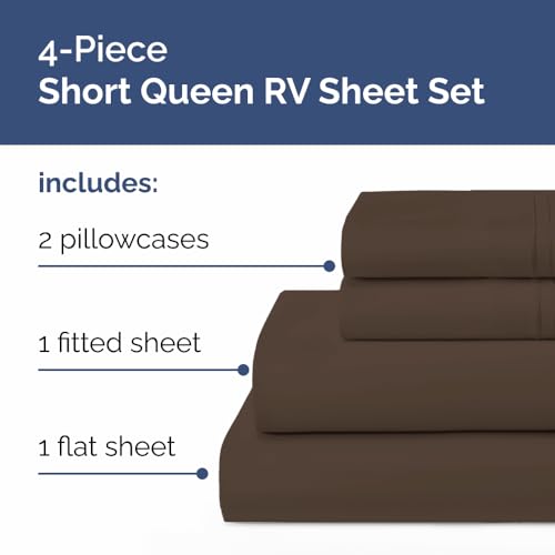 Short Queen Size 4 Piece Bed Sheet Set (09 - Brown / Short Queen)
