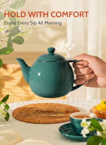 Porcelain Teapot 27 oz with Infuser for Loose Leaf Tea (Sage Green / 27oz (with infuser))