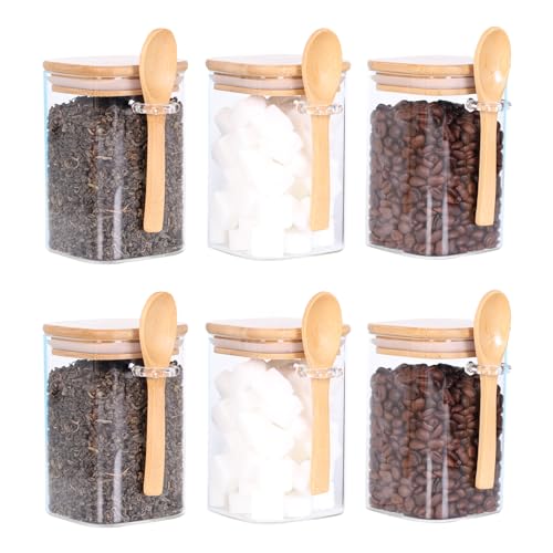 Glass Jar with Bamboo Lid and Spoon (Square/17oz*3/Bamboo Lid)