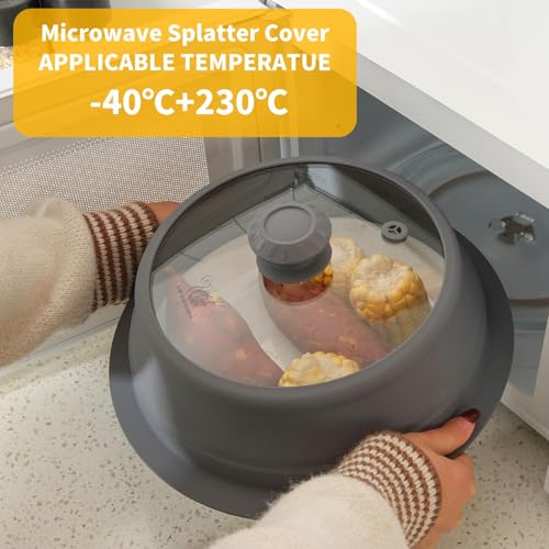 Collapsible Microwave Splatter Lid with Vented Tempered Glass Cover Wok Lid for Microwave Safe (11-12.5 inch / Grey)