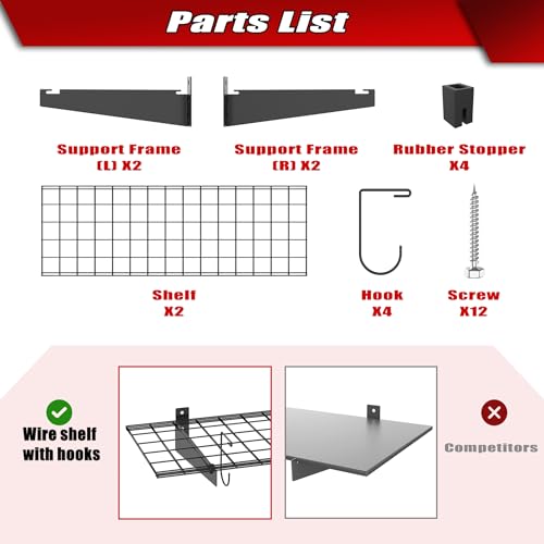 2 Pack Wall Mount Shelves (Black-15x45)