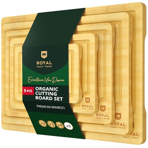 Wooden Cutting Boards for Kitchen Meal Prep & Serving (5-Piece / Natural)