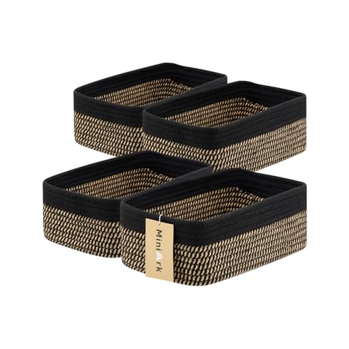 Small Storage Baskets for Organizing (4pcs-L11.5xW7.5xH4.7" / Black/Brown)