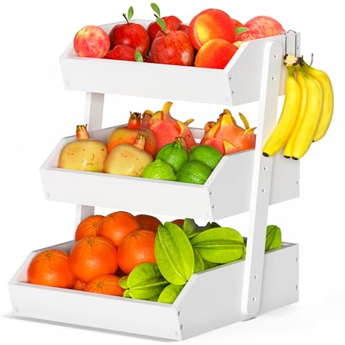 Bamboo Fruit Basket for Kitchen (3-Tier White)