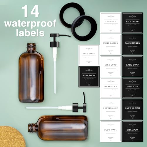 Amber Glass Soap Dispenser Set (Amber Bottle / Matte Black Flat Pump)