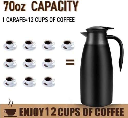 2pcs 70oz Coffee Carafe Airpot Insulated Coffee Urn Stainless Steel Vacuum Thermal Pot Dispenser for Coffee (Black+Black)