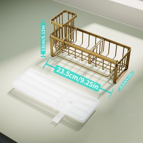 Sponge Holder for Kitchen Sink (Dark Gold / with Dishcloth Holder)