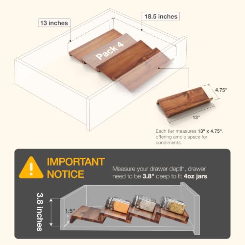 Wooden Spice Rack Organizer for Cabinet (4 Count)