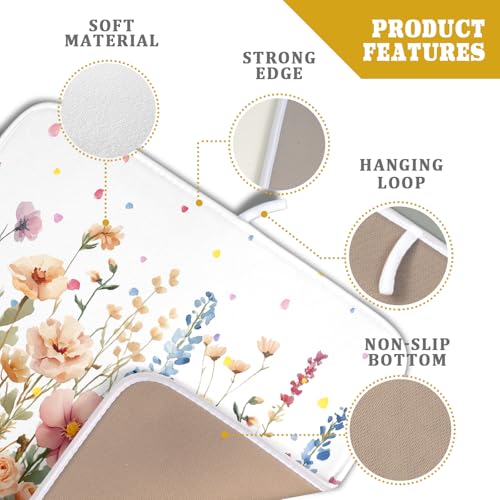 Colorful Flower Dish Drying Mat 16x18 Inch Botanical Floral Drainer Rack Mats Washable Absorbent Dish Dry Pad for Kitchen Counter Sink (Colorful Flower / 16" x 16")