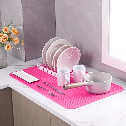 Silicone Dish Drying Mat for Multiple Usage (Rose / 28"L x 18"W)