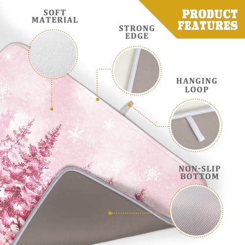 Pink Forest Dish Drying Mat Washable Drying Matt Kitchen Counter (Winter Forest Pink / 24" x 18")