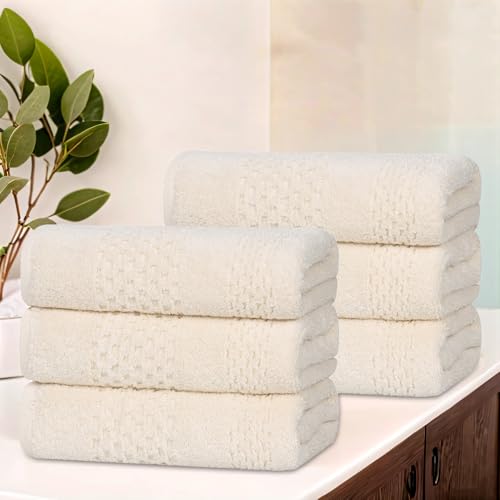 Playa Zero Twist Cotton Medium Weight Towels (6 Piece Hand Towel / Ivory)