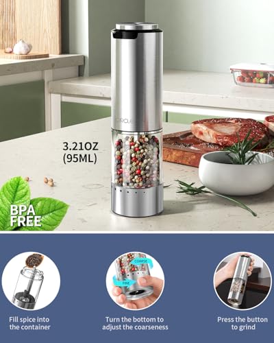 Electric Pepper Grinder Stainless Steel Rechargeable Pepper Mill with External Adjustable Coarseness (Rechargeable)
