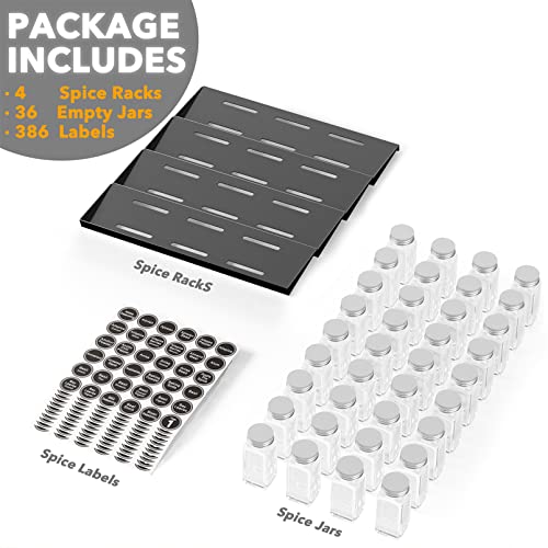 Spice Drawer Organizer with 36 Spice Jars (36 Jars, 16.75" Wide)