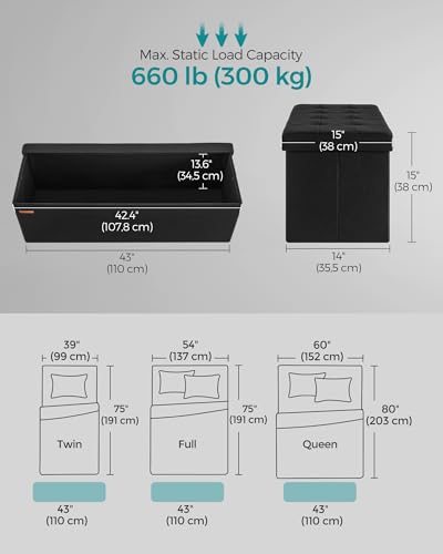 43.3 Inches Storage Ottoman (Ink Black / 15"D x 43"W x 15"H (with Flipping Lid))