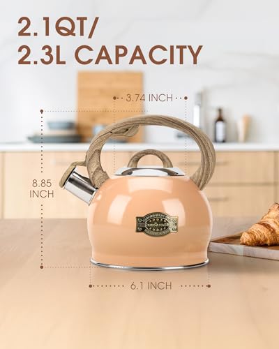 2.1 Qt Whistling Tea Kettle for Stovetop with Heat (Peachy)