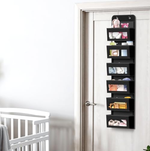 6 Clear Window Pocket Over Door Hanging Organizer (6 Pockets / Black)