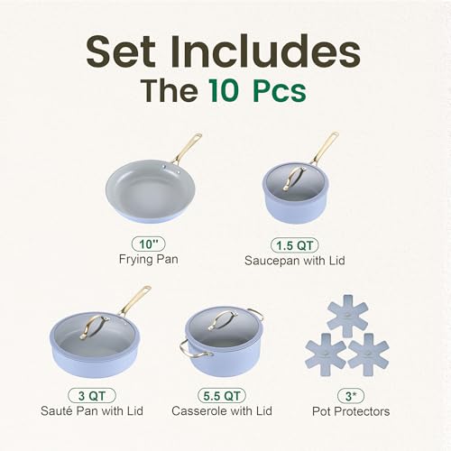 Ceramic Cookware Sets (Blue Gray / 10 Pcs Set)