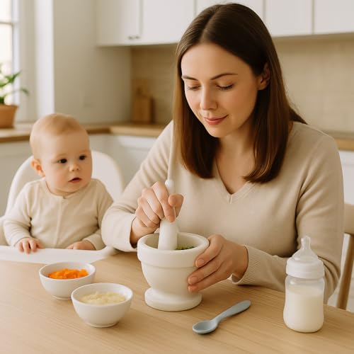 Natural Marble Mortar and Pestle Set Guacamole Molcajete Bowl Kitchen Spices Herbs Pesto Grinder (Off-White (color may vary) / 5.3" Diam. x 4.5" H)