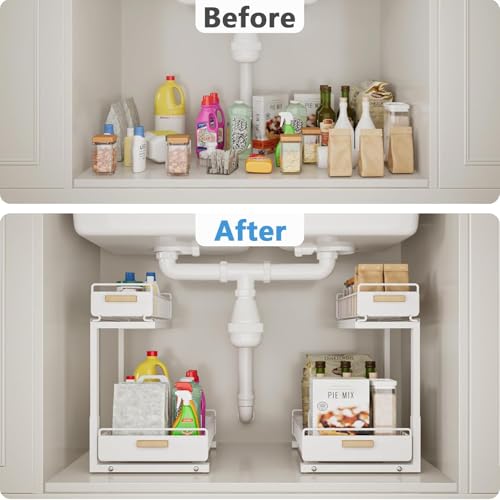 Under Sink Organizer Kitchen (Double Layer / White-1 Pack)