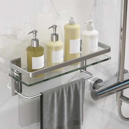 Bathroom Wall Shelf with Towel Bar (Silver / Shelf with Towel Bar)