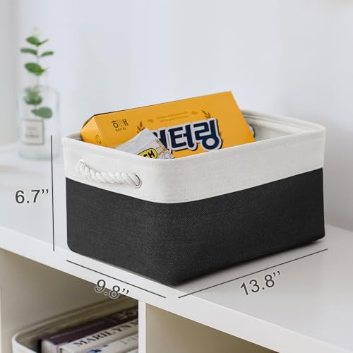 Storage Bins for Shelves (White & Black / Medium -13.8Lx9.8Wx6.7H)