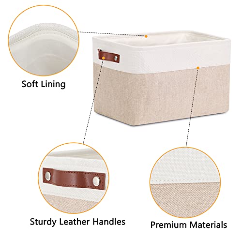 Fabric Storage Bins (White&Khaki / L-15"x11"x9.5")
