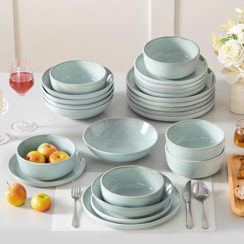 ANYA 24 Pieces Plates and Bowls Set (Mint Green / 24 Pcs (Service for 6))