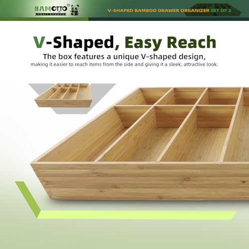 13 Slot V Shaped Bamboo Drawer Organizer Set of 2 (Bamboo (V-Shaped 2 Piece Set - L) / 19.6" L x 27" W x 2.1" H)
