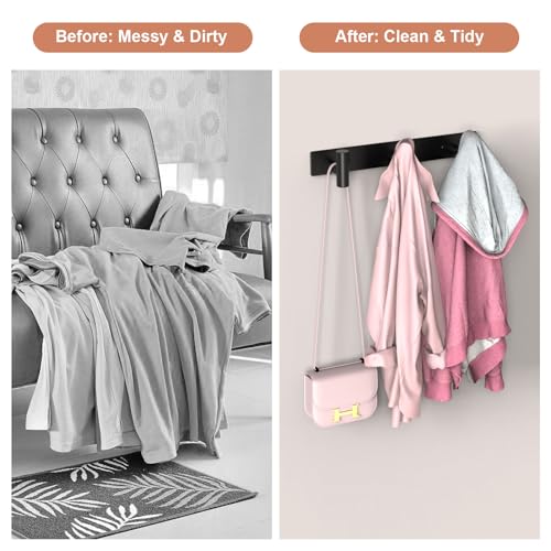 Wall Mounted Coat Rack (Black / 3 "T" Hooks, 2PACK)