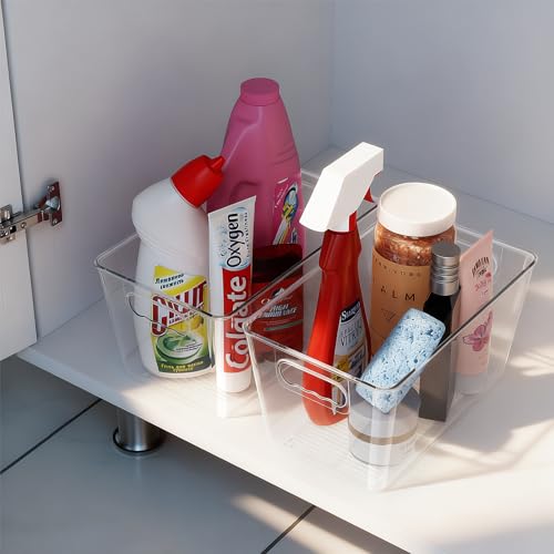 Clear Fridge Organizer Bins with Handles (6 Pack / M with Handles (10"L x 6"W x 5"H))