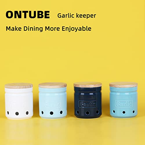Garlic Keeper with Wooden Lid (Navy)