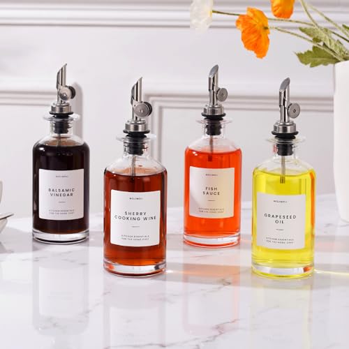 Olive Oil Dispenser Bottle for Kitchen (350ml, Set of 4 Bottles / Silver)