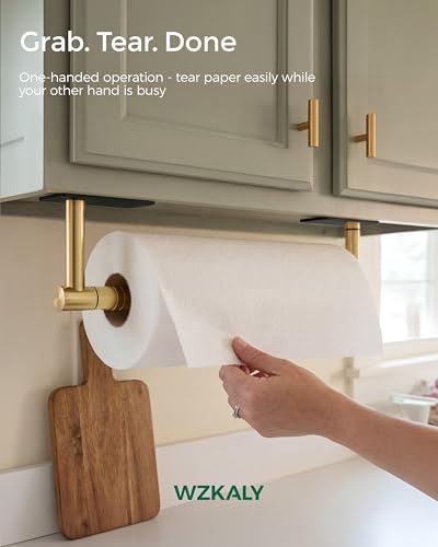 Paper Towel Holder Under Cabinet with Damping No Drill (Black&gold / One Hand Tear Holder)