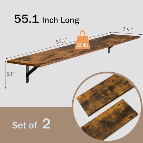 Long Wall Shelves (Rustic Brown / 55.1 Inch)