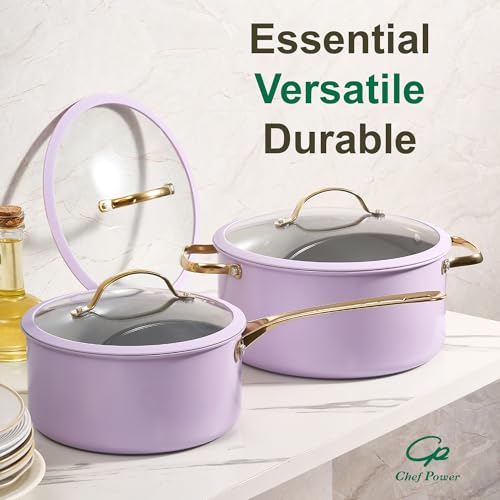 Ceramic Cookware Sets (Light Purple / 10 Pcs Set)