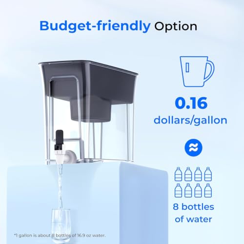 WFD-40L-L Water Filter Dispenser with 3 Filters, 35-Cup Large Capacity, 200-Gallon Long-Life, Faster Filtration, Reduces Chlorine, PFOA/PFOS and More, BPA Free, Black (Black)