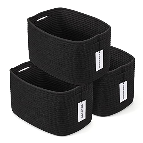Woven Cotton Rope Storage Baskets 15x10x9.3" 3 Pack Black (black)