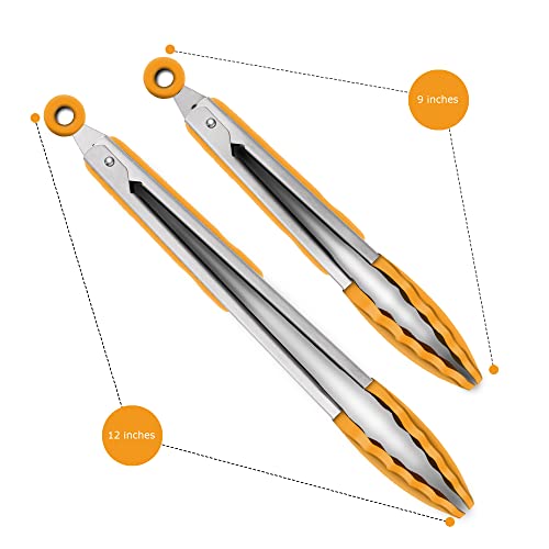 2 Pack Silicone Kitchen Tongs (Orange)