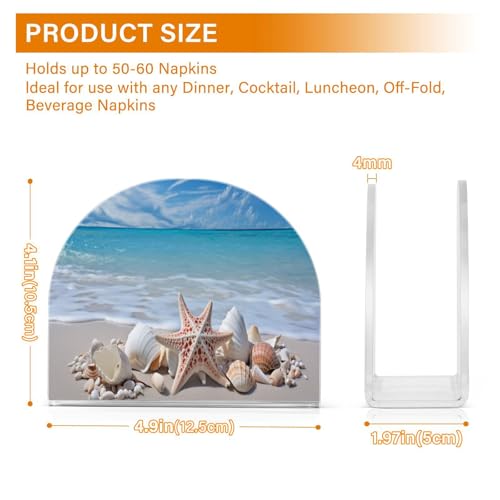 Starfishes Beach Seashells Napkin Holder for Table Paper Napkins Holder Acrylic Tissue Dispenser Kitchen Dining Room Bathroom Party Car Decor (NH071 / 4.1x4.9x1.97in)