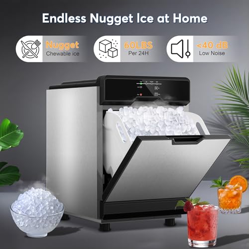 Nugget Ice Maker Countertop Dual Water Inlet Options (Nugget Ice Countertop-60LBS/24H)