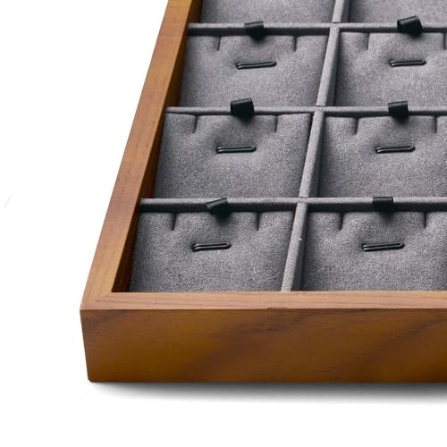 Wooden Jewelry Tray (Grey 24 grid necklace/pendant jewelry tray)
