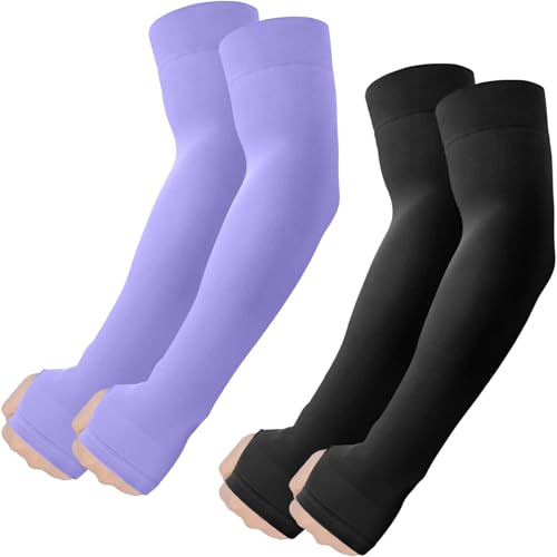 Arm Sleeves with Thumb Hole (2 Pairs - Black+purple)