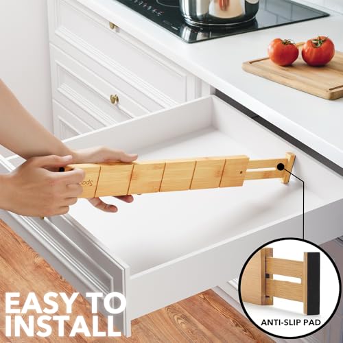 Bamboo Drawer Dividers with Inserts and Labels (2.35''H, 17''-22''L, 7 Dividers / NATURAL)